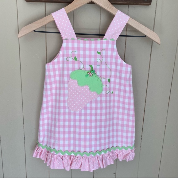 Bailey Boys Other - Bailey Boys Pink Gingham Check Strawberry Appliqué Ruffles Jumper Dress, Size 3T